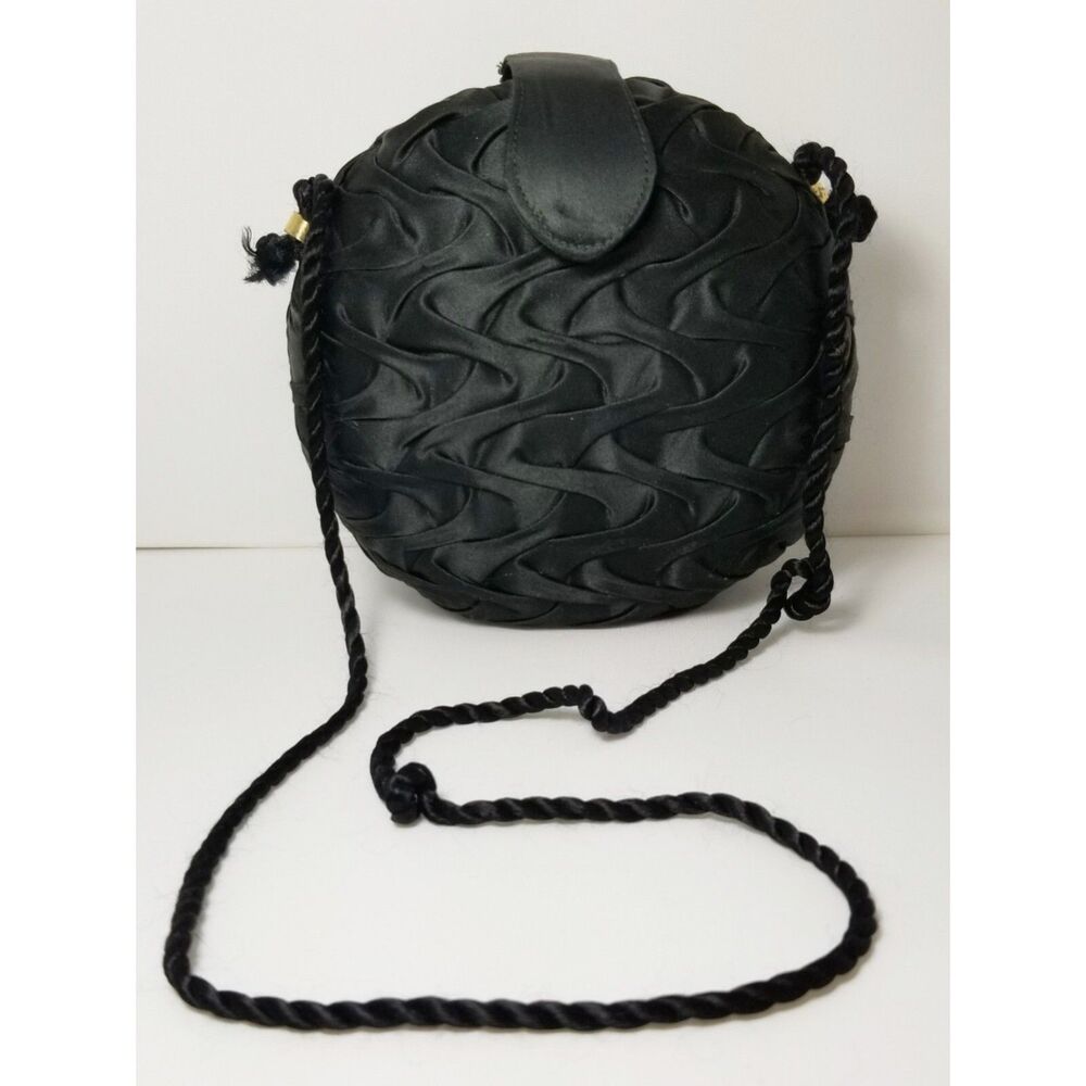 Black Evening Bag Round with Pleated Satin